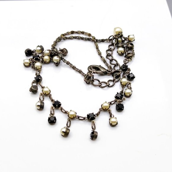 Vintage Gothic Choker Bib Necklace, Black Crystal and Seed Pearl with Elegant - Picture 2 of 4